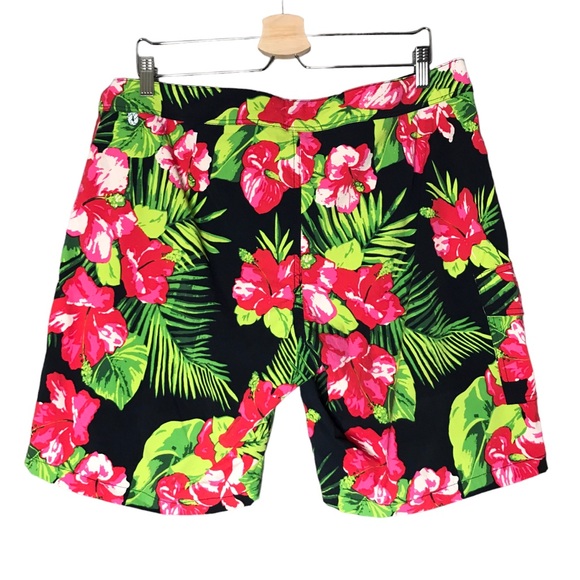 J. Crew Stretch Eco Board Short Swim Hibiscus Print Floral Black Pink Men's 36 - Picture 8 of 12